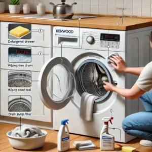دفترچه راهنمای ماشین لباسشویی کنوود قدیمی و جدید از 5 کیلویی به بالا 8 نگهداری و تمیزکاری ماشین لباسشویی کنوود-آرین تعمیر